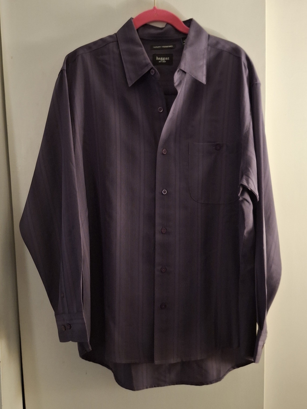Haggar Men's Purple Button-Up Dress Shirt